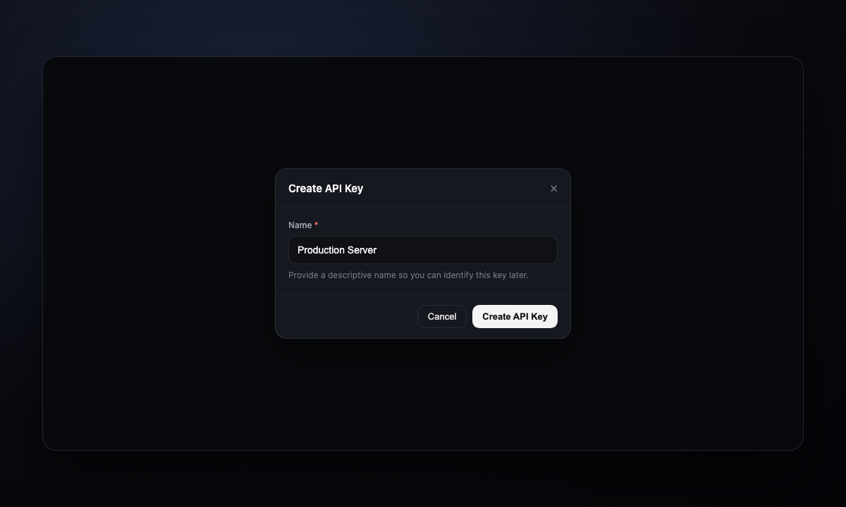 Create API Key modal