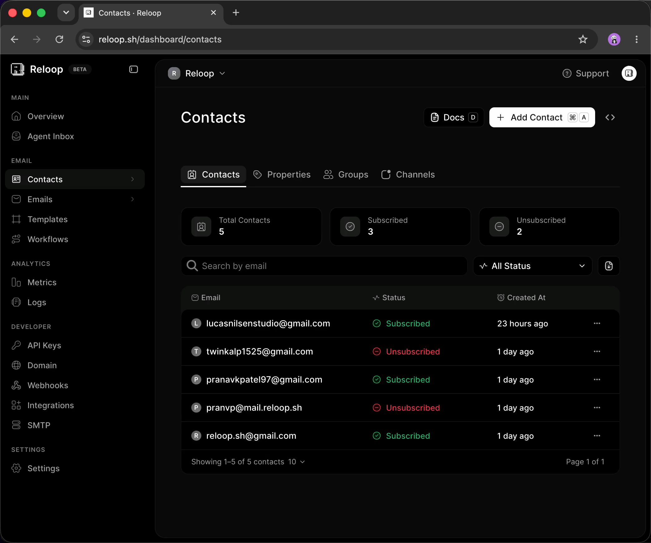 Add a contact in the Reloop dashboard