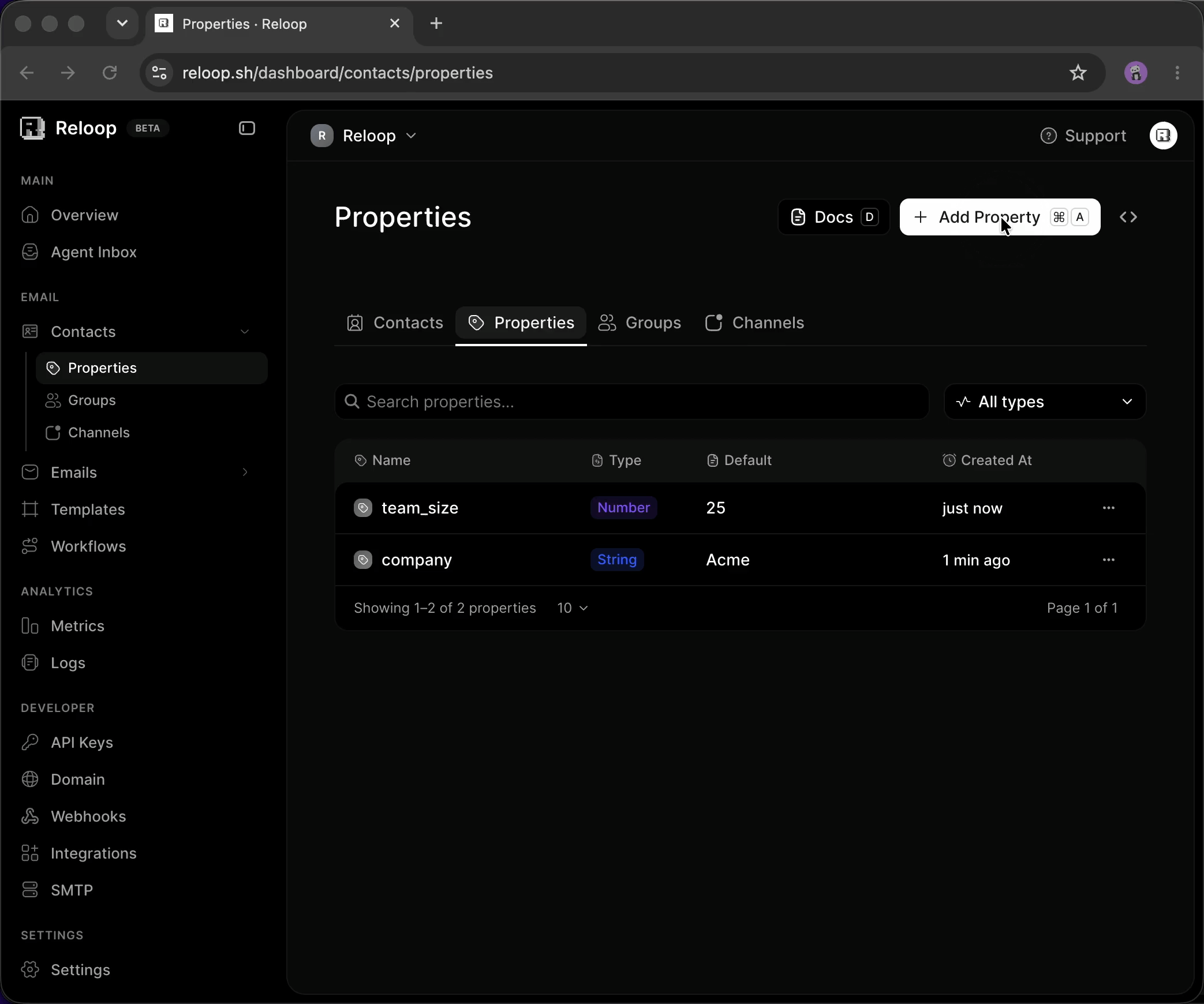 Create a contact property