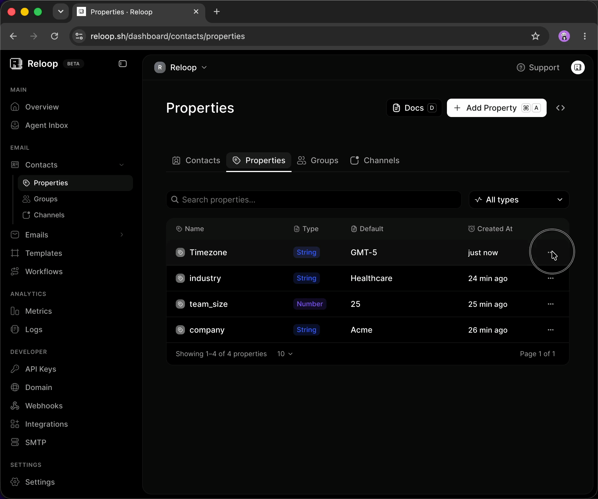 Delete a contact property