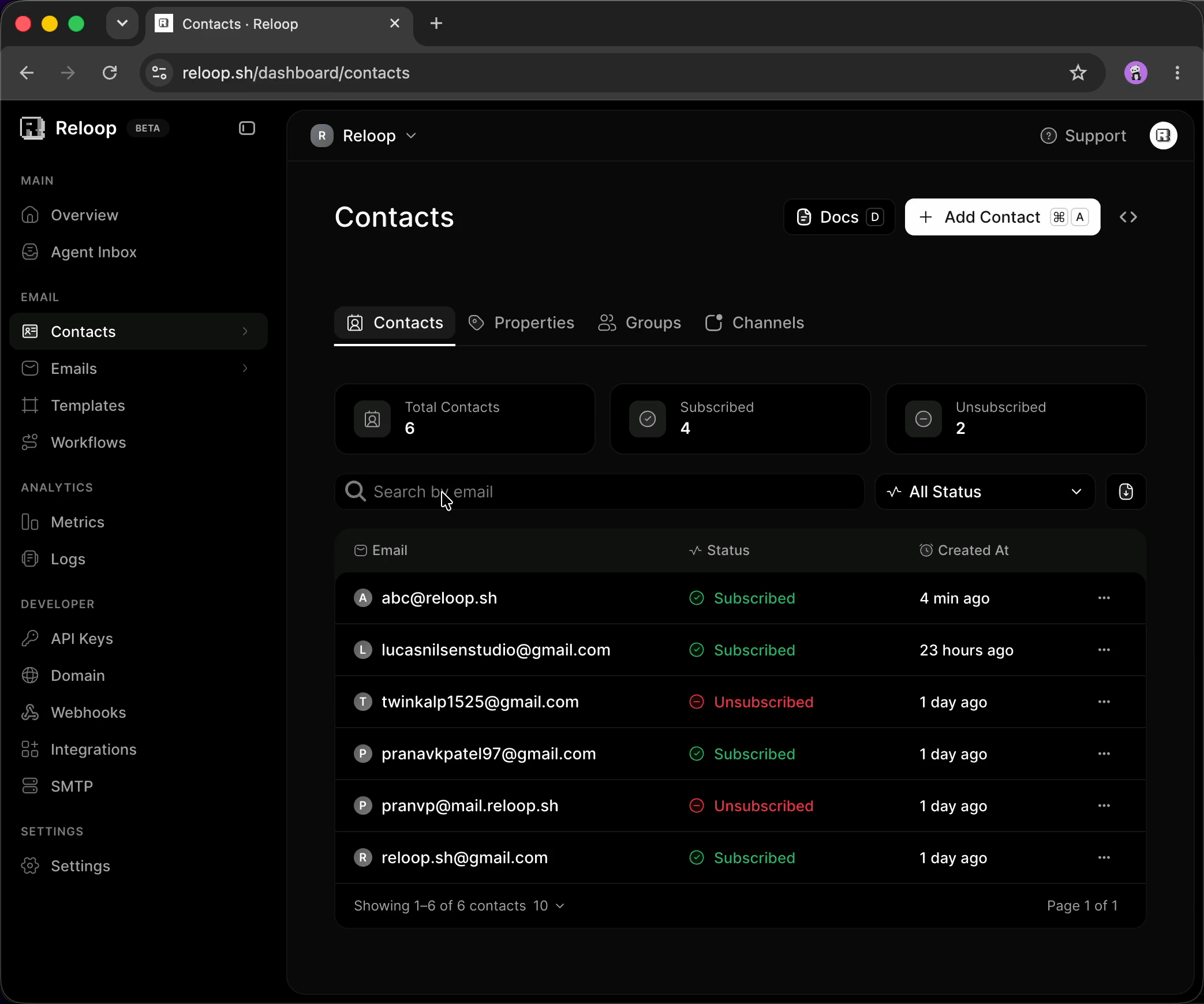 Search and filter contacts