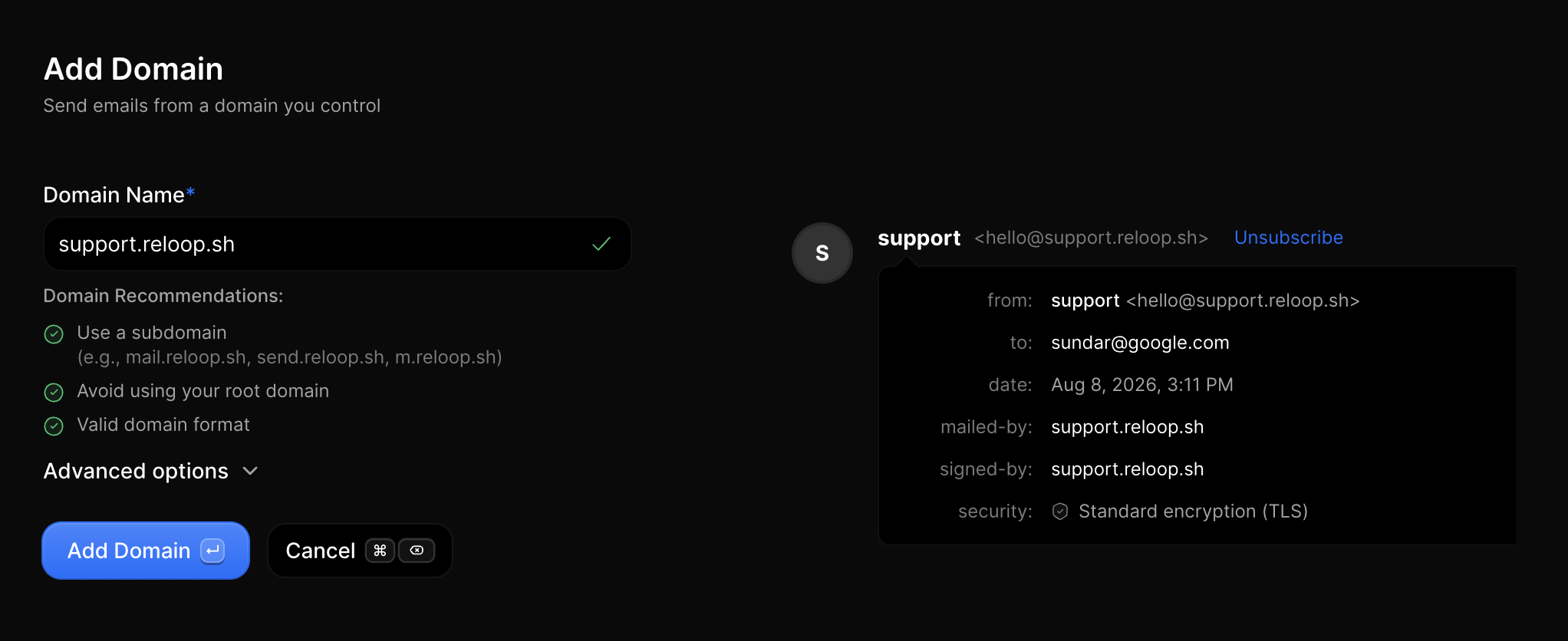 Add a domain in the Reloop dashboard
